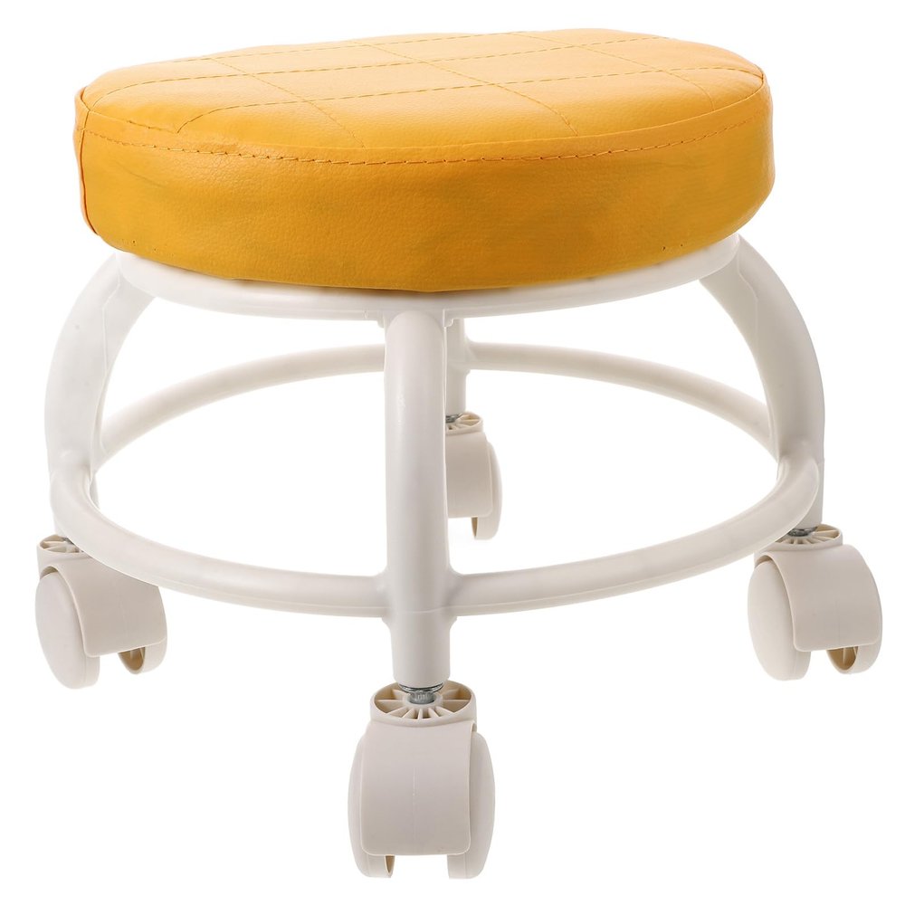GRADENEVE Rolling Foot Stool with Universal Wheels, Low Pu Cushion Ottoman with Mute Casters, Compact Orange Salon and Home Massage Work Stool