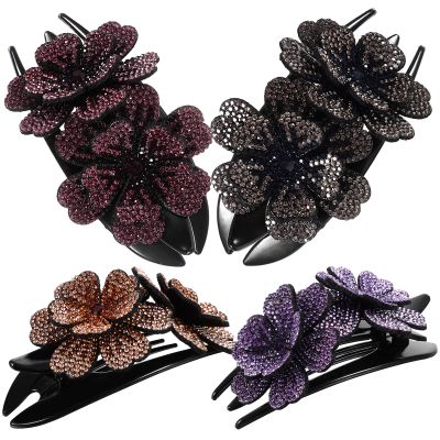 LOORGVEL 4pcs French Style Duckbill Hair Clips for Thick Hair Rhinestone Non-slip Large Bobby Clips for Women Wedding and Updo Styling