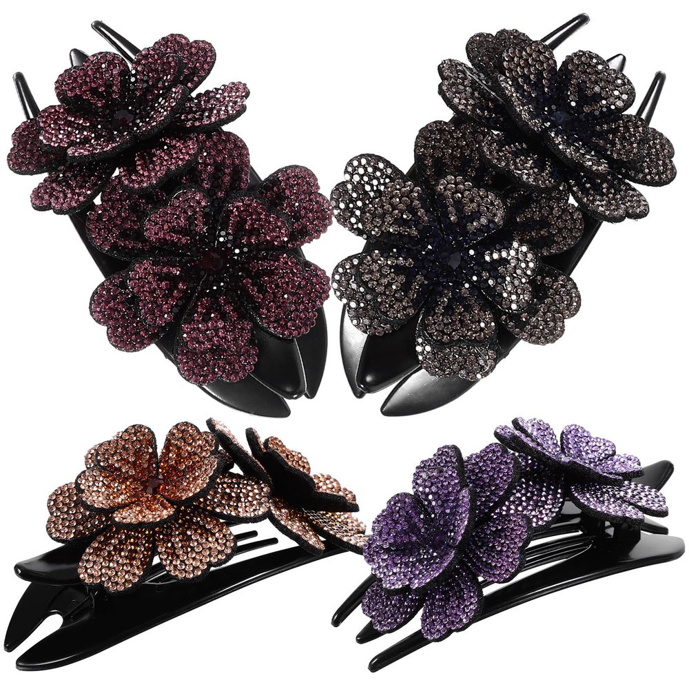 LOORGVEL 4pcs French Style Duckbill Hair Clips for Thick Hair Rhinestone Non-slip Large Bobby Clips for Women Wedding and Updo Styling