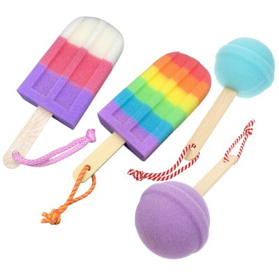 Amosfun 4pcs Bath Sponge Set for Newborns, Colored Lollipop-Shaped Shower Sponges with Hanging Rope, Gentle Body Scrubbers for Bathing and Shower Use Random Color