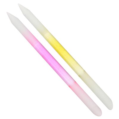 NinthAvenue Basics 2pcs Glass Nail File Nail Etching Tool with Cuticle Pusher Semi- Peach and Yellow and Polishing at Home Or Salon Use