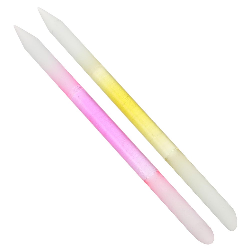 NinthAvenue Basics 2pcs Glass Nail File Nail Etching Tool with Cuticle Pusher Semi- Peach and Yellow and Polishing at Home Or Salon Use