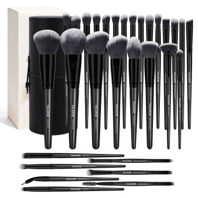MAANGE 30 Pcs Professional Makeup Brush Set with Travel Case Kabuki, Foundation, Powder, Blush,Blending& Eyeshadow Brushes, Labeled for Gift-Ready Box,Black Coffee