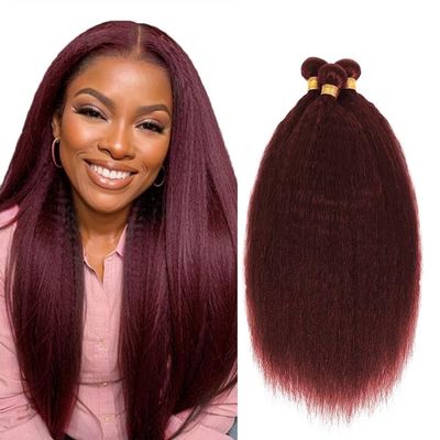 #99J Wine Red Bundles Human Hair Yaki Straight Bundles 18 20 22 Inch Burgundy Yaki Straight Bundle Human Hair Extensions Double Weft Unprocessed Brazilian Virgin Hair 3 Bundle 50 Grams Per Bundle