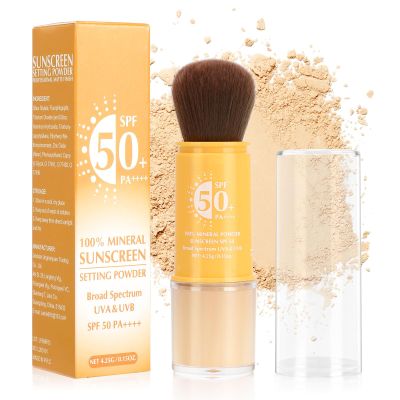 2 IN 1 Mineral Powder Sunscreen Setting Makeup, SPF 50, Brush On Sunscreen Powder for Face & Scalp & Hair, Oil Control Matte Finishing Loose Makeup, Long Lasting Lightweight Breathable(02# Light)