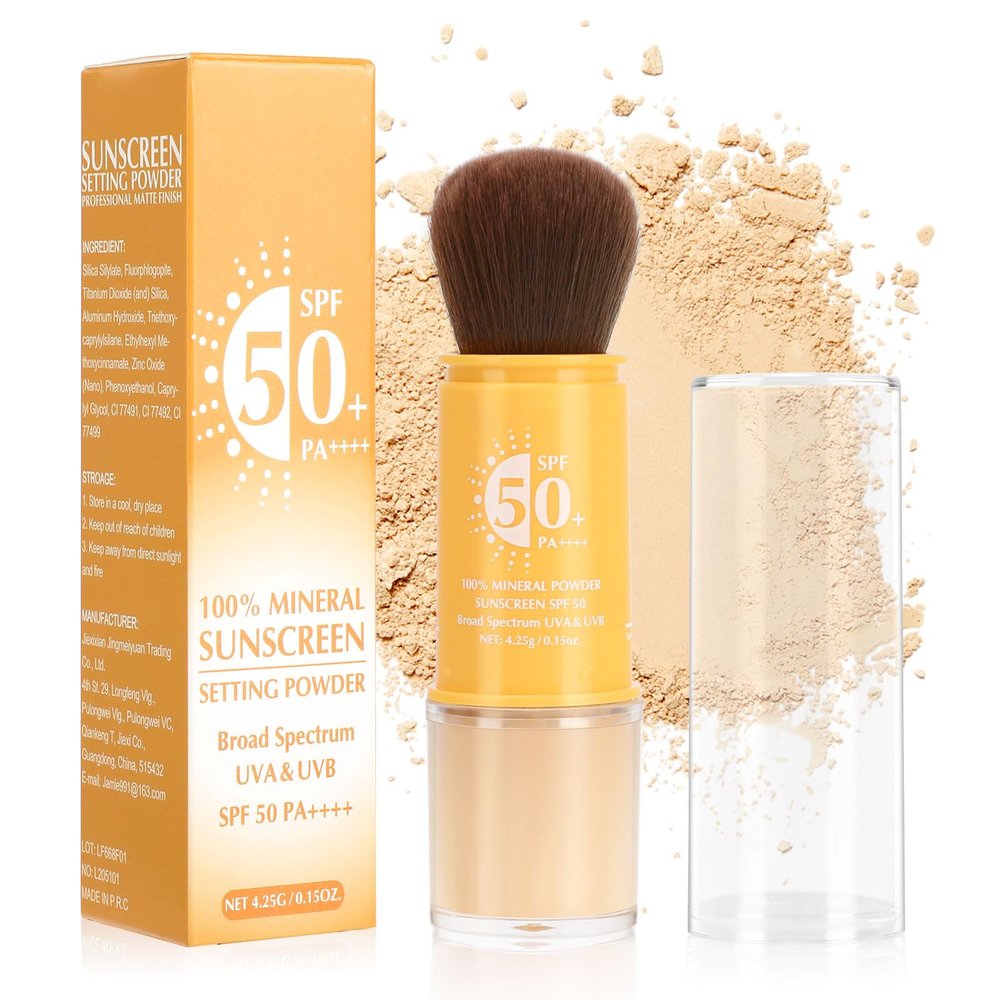 2 IN 1 Mineral Powder Sunscreen Setting Makeup, SPF 50, Brush On Sunscreen Powder for Face & Scalp & Hair, Oil Control Matte Finishing Loose Makeup, Long Lasting Lightweight Breathable(02# Light)