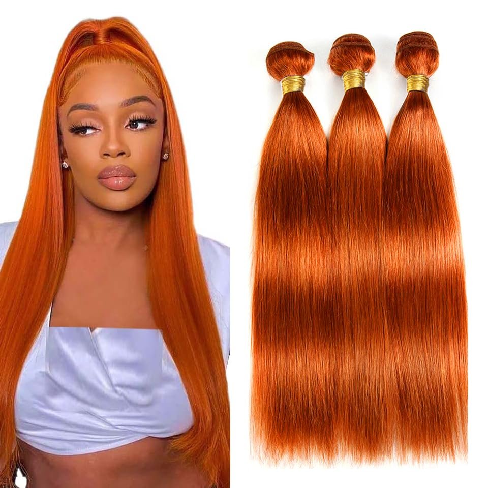 350 Bundles Human Hair Ginger Orange Straight Bundle 26 28 30 Inch Unprocessed Virgin Remy Ginger Bundles Human Hair Extensions 50 Gram Per Bundle