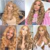 P27/613 Highlight Blonde Bundles Human Hair Body Wave Bundles 16 18 20 Inch Honey Blonde Color Body Wave Bundle Unprocessed Brazilian Virgin Weave Hair 3 Bundle 50 Gram Per Bundle view 2