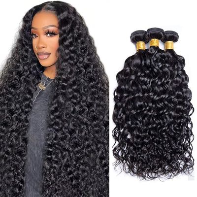 Human Hair Bundles Water Wave Bundles 30 32 34 Inch Unprocessed Brazilian Virgin Wet and Wavy Hair Natural Black 3 Bundle Human Hair Extensions 150g