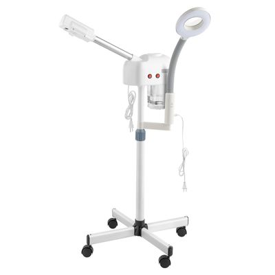 2 in 1 Facial Steamer with 3X Magnifying Lamp, Aromatherapy Face Spa Mist Steamer for Home & Beauty Salon, Adjustable Height Rolling Skin Care Humidifier, White