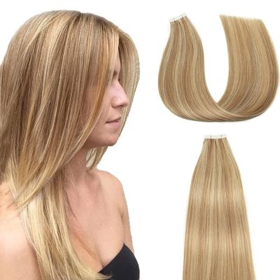 P27/613 Blonde Tape in Extensions Human Hair 24 Inch Highlight Blonde Straight Tape in Seamless Extensions Real Human Hair Skin Weft Seamless Invisible Unprocessed Virgin Remy Hair 45g 10 Pcs