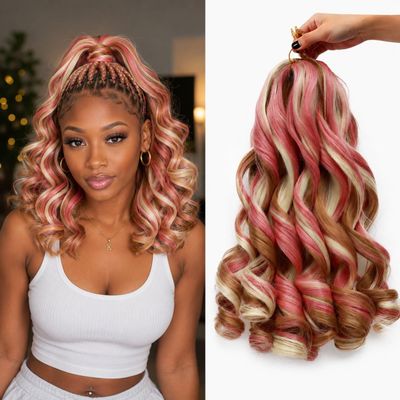 French Curl Braiding Hair, P27/613/Pink, 12 Inch, 8 Packs