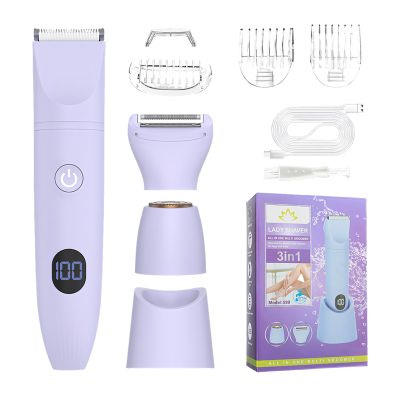 Wet and Dry Electric Shaver Device with Digital Display 3-in-1,Fast Easy Gentle Grooming Suitable for Men's and Women's Legs & Body (Purple)