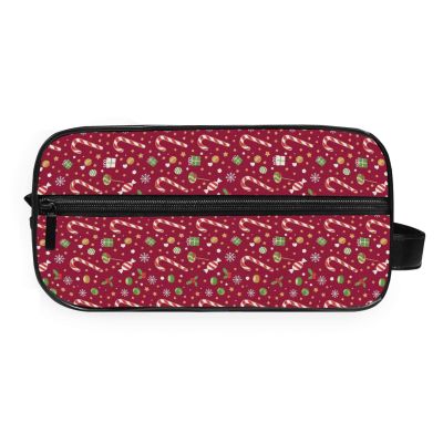 GuoChe Makeup Bag Lightweight durables Twill Fabric for Travel Christmas Maroon Candy Canes Gifts Holly