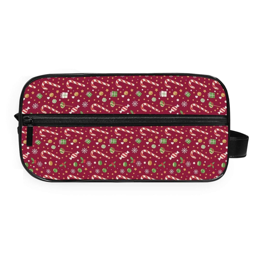 GuoChe Makeup Bag Lightweight durables Twill Fabric for Travel Christmas Maroon Candy Canes Gifts Holly