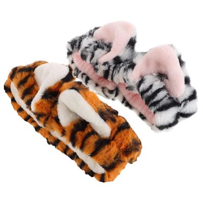 VILLCASE 2 Pcs Animal Ears Face Wash Headbands for Women, Soft Plush Makeup Hair Wraps with Tiger Print, Skincare Headbands for Facial Cleansing and Spa Use