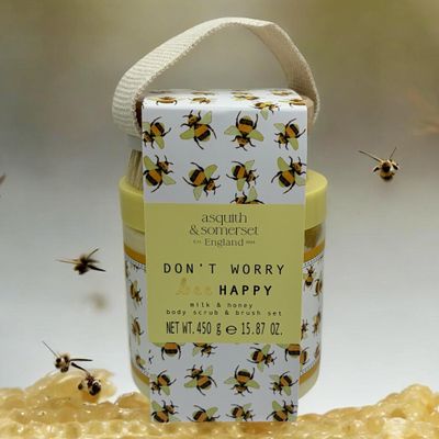 Asquith & Somerset Don't Worry BEE Happy Milk & Honey Body Scrub with Brush, 15.87 oz