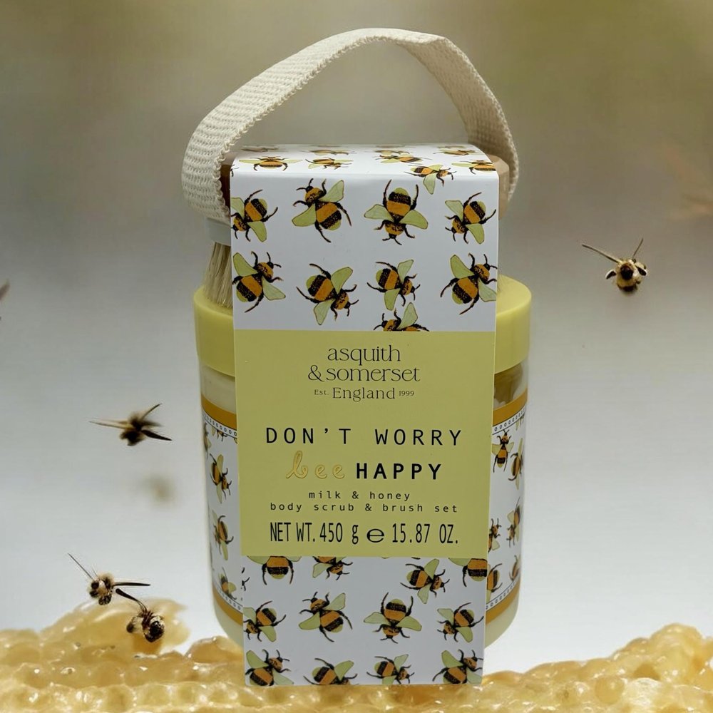 Asquith & Somerset Don't Worry BEE Happy Milk & Honey Body Scrub with Brush, 15.87 oz