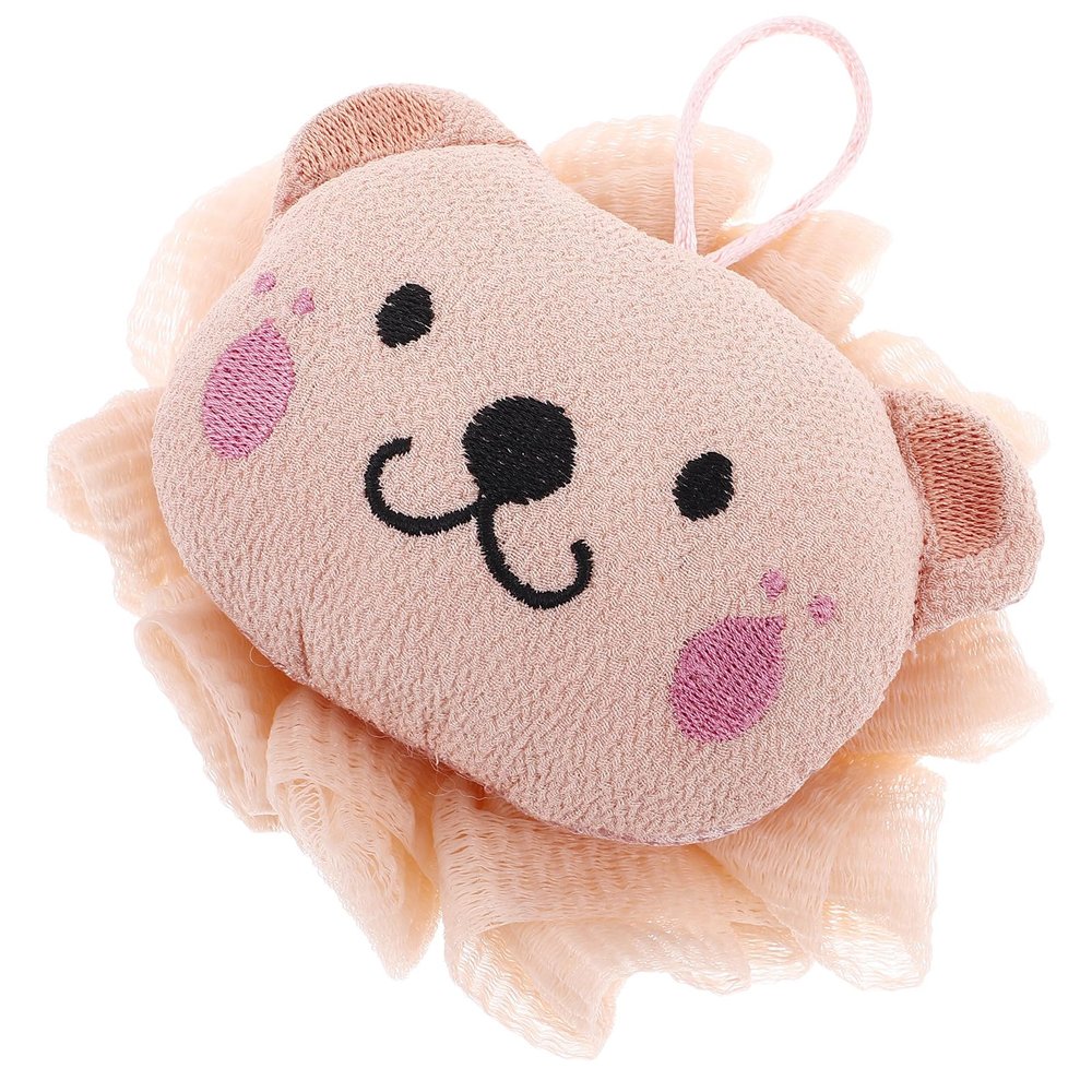 WRITWAA Cartoon Lion Bath Scrubber Pink 2-in-1 Exfoliating Shower Loofah Body Scrubber Bath Pouf for Men Women Daily Shower Bathing