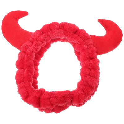 LOORGVEL Plush Spa Facial Headband Devil Horn Red for Women Hair