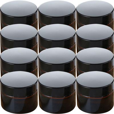 LOORGVEL 20pcs 10g Tea Color Frosted Glass Cream Jars with Black Lids Refillable Cosmetic Containers for Eye Cream and Lotion Samples Multipurpose