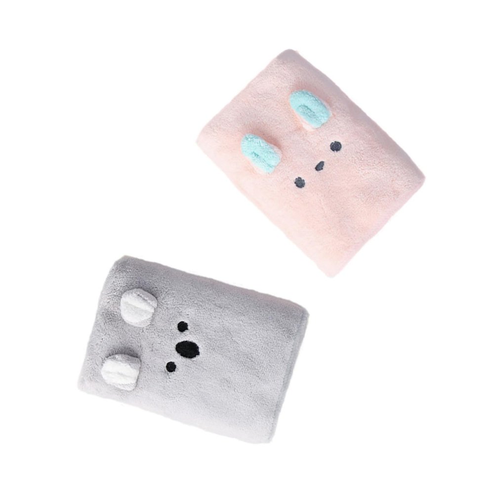 Abaodam 2pcs Super Absorbent Coral Fleece Hair Dry Towels with Cartoon Bear and Rabbit Design Quick Dry Hair Wrap Turbans for Women Soft Pink and Grey for Bath and Shower