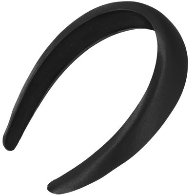 TOGEVAL Satin Padded Sponge Headband Wide Non-slip Thin Black Hairband for Women Fashion Hair Accessories
