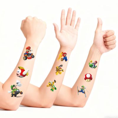 20Pcs Super Mario Temporary Tattoos for Kids, Birthday Party Favors, Cute Cartoon Game Decoration Sticker Gifts for Teen Girl Boys Home Activity Class Prizes Carnival Christmas Rewards