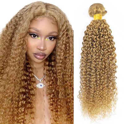 Curly Wave Human Hair Bundles 26 Inch Color #27 Honey Blonde Virgin 1 Bundle Golden Blonde Curly Wave Bundles Human Hair Extensions 100G