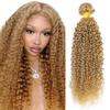Curly Wave Human Hair Bundles 26 Inch Color #27 Honey Blonde Virgin 1 Bundle Golden Blonde Curly Wave Bundles Human Hair Extensions 100G view 1