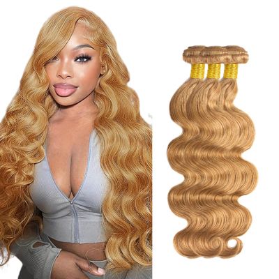 HeioWuio 30 32 34 Inch #27 Blonde Bundles Body Wave 3 Bundles Human Hair Brazilian Remy Hair 50 Grams/Bundle Unprocessed Virgin Hairs Honey Blonde Color Body Wave Bundle Weaves Extensions