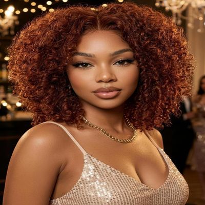 KLAIYI Reddish Brown Afro Kinky Curly Glueless Precut 7x5HD Lace Front Wigs Human Hair Bye Bye Knots Pre Plucked Bleached Pre Everything 3S Ready to Wear and Go Beginner Wig with Baby Hair 180% 16Inch