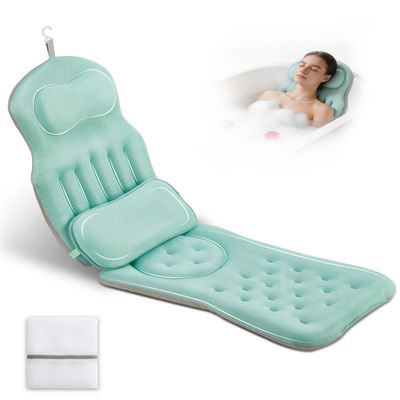 Full Body Bath Pillow for Bathtub, 5D Thick Tub Pillow for Bath with Movable Head, Neck & Lumbar Support, Laundry Bag & Hook, Bathtub Pillow for Post-Yoga Spa, Deep Relaxation(Blue, 51"*15")