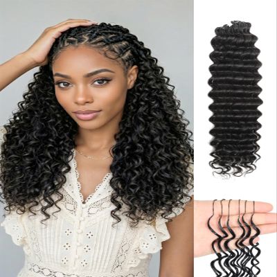 Deep Wave Human Crochet Hair for Black Women, 20 Inch 50g Feather Miracle Knots Crochet Human Hair, Pre-Separated Lightweight Bundles,50 Strands Reusable Hair Extensions for Women,Natural Black