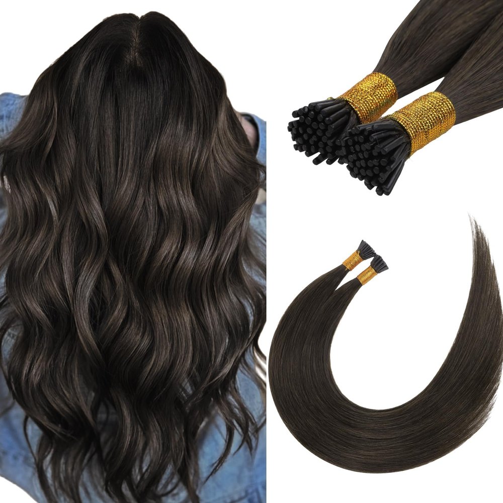 Twigoal 16 Inch Dark Brown I Tip Human Hair Extensions - Pre-Bonded Hot Fusion Keratin Straight Premium Quality