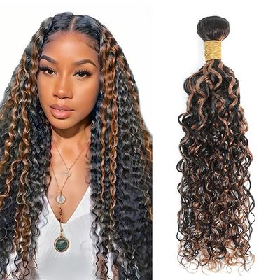 Curly Wave Human Hair Bundles 26 Inch Color 1B/30 Ombre Brown Virgin 1 Bundle Two Tone Black Mixed With Light Brown Curly Wave Bundles Human Hair Extensions 100G