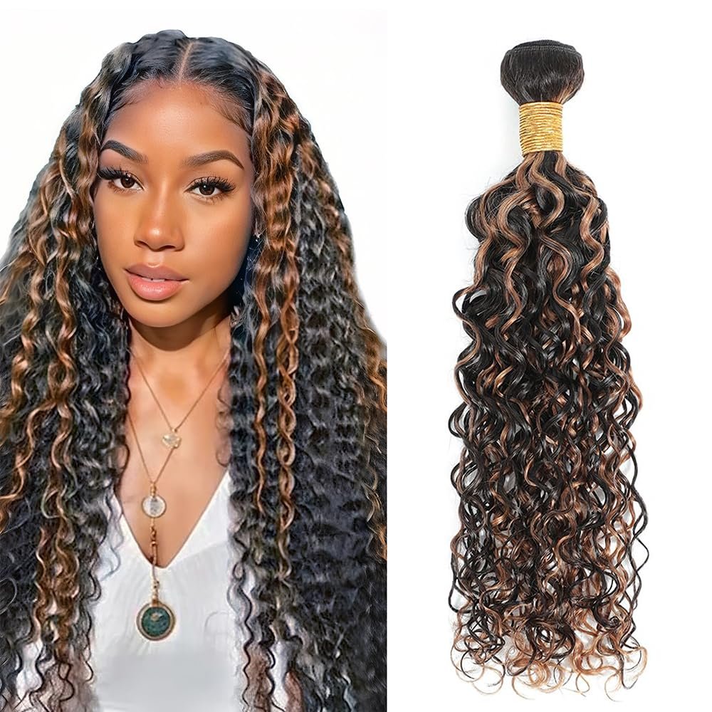 Curly Wave Human Hair Bundles 26 Inch Color 1B/30 Ombre Brown Virgin 1 Bundle Two Tone Black Mixed With Light Brown Curly Wave Bundles Human Hair Extensions 100G