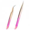 2PCS Crystal Pink Nail Tweezer, Double Ended Sticker Tweezers with Silicone Pressing Head for Craft, Precision Rhinestone Picker Tool for Jewelry Eyelash Nail Art, Curved Tip Tweezers Kit view 1