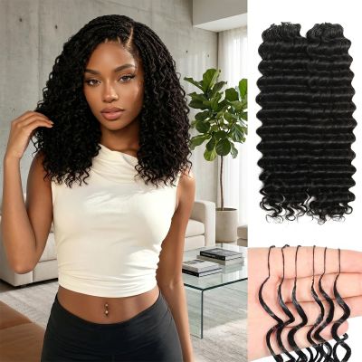 Deep Wave Miracle Knots Feather Crochet Human Hair 14 Inch Natural Black