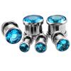 Hoisy Set of 2 Body Piercing Jewelry, 6G(4mm) Stainless Steel Ear Gauges Stretching Kit, with Blue Cubic Zirconia Ear Plugs and Tunnels Light Blue view 2