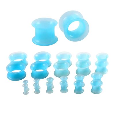 Hoisy 22Pieces Piercing Jewelry, 13/16 inch(20mm) Silicone Earrings Kit, Multi Sizes Hoop Blue Tunnel Gauge Stretching Kit Blue