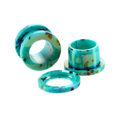 Hoisy Set of 2 Body Piercing Jewelry, 4G(5mm) Ear Gauge Stretching Kit Acrylic, Green Hoop with Dot Pattern Ear Gauges Tunnels Green