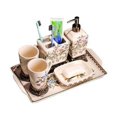 DUYHBAWRS 6-piece Bathroom Supplies Set Brushing Cup Mouthwash Cup Ceramic Bathroom Hotel Wash Set European