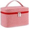 Huhumy Large Makeup Bag Women Seersucker Toiletry Bag, Red, Stripe view 1