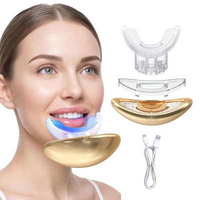 Rika Lip Plumper Device2 in 1 Lip and Teeth Care Tool, Smooth Lip Wrinkles, Lip Plumper, Teeth Whitening Kit, LED Accelerator Light, Teeth Whitening Gel 3ml*2,Whitens up to 10 Shades in 7 Days (Gold)