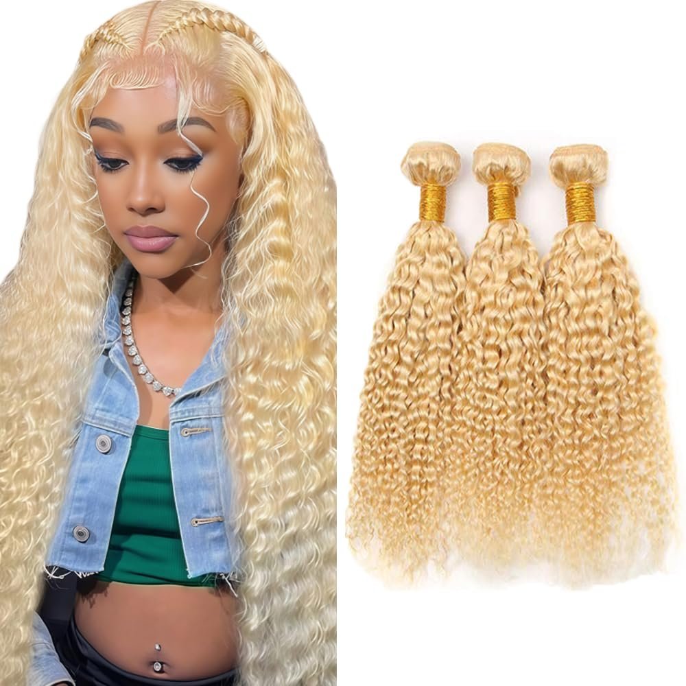 613 Blonde Bundles Human Hair Water Wave Human Hair Bundles 26 28 30 Inch Honey Blonde Brazilian Hair 3 Bundle Unprocessed Virgin Remy Hair Extensions 50 Gram Per Bundle