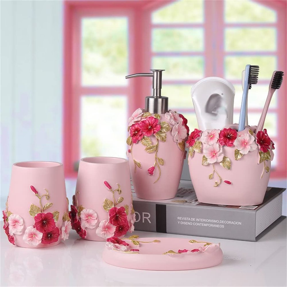 DUYHBAWRS Bathroom Set European Pastoral Wash Bathroom Mouthwash Cup Set Wedding Newlywed Housewarming Gift