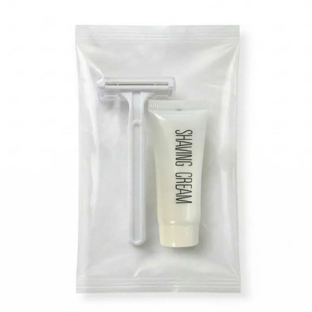 Shaving Kit Bulk (Twin Razor + Shave cream) Guest Bathroom Amenity in White Plastic Bulk Packing 100/ Box