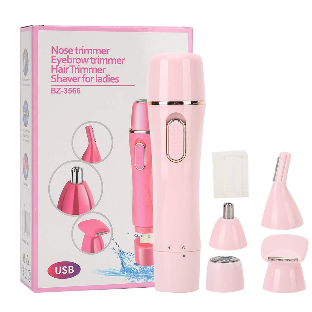 Miriam Song 4 in 1 Electric Hair Shaver Epilator Portable USB Rechargeable Eyebrow Nose Hair Trimmer Facial Body Groomer for Women Men Pink ABS Cosmetic Travel Size