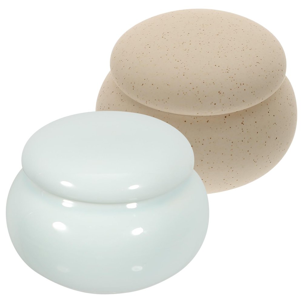 NOLITOY 2pcs Ceramic Cosmetics Powder Holders and Nail Manicure Pen Cups with Lids 20ml Large Storage Jars for Face Cream Balm and Travel Toiletries Containers